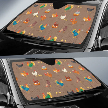Chicken Happy Print Pattern Car Sun Shade For Windshield