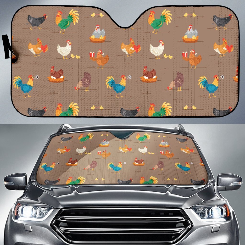 Chicken Happy Print Pattern Car Sun Shade For Windshield
