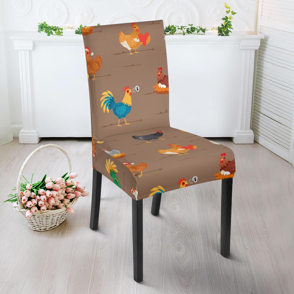 Chicken Happy Print Pattern Dinning Chair Slipper-JTAMIGO.COM