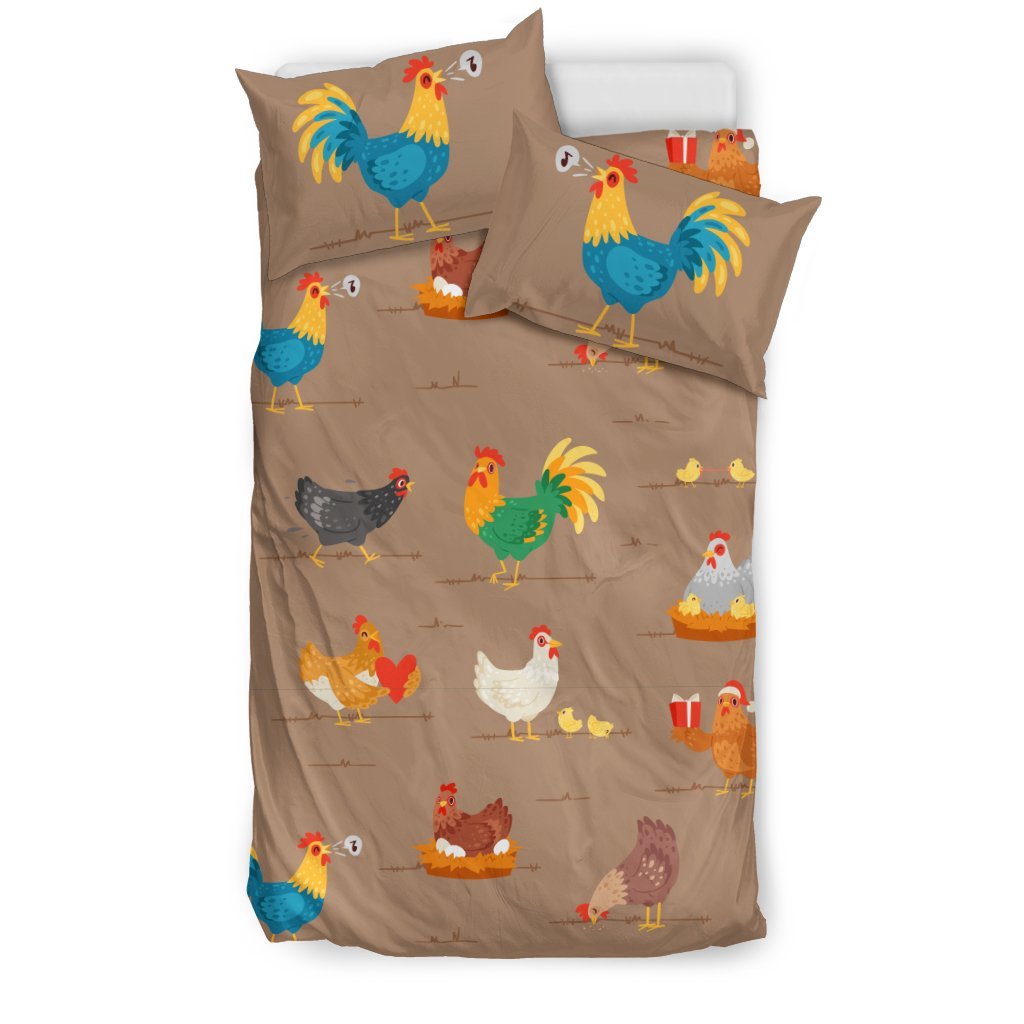 Chicken Happy Print Pattern Duvet Cover Bedding Set