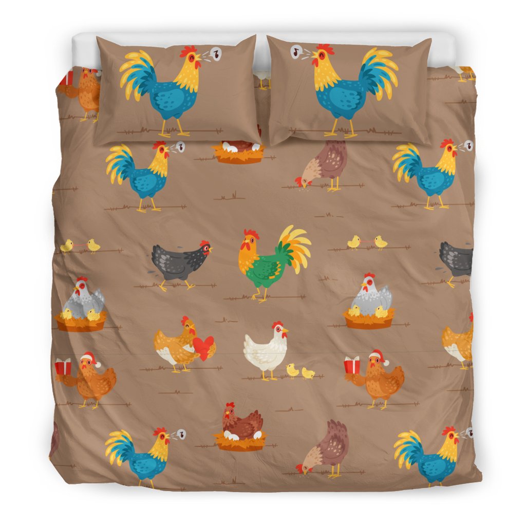 Chicken Happy Print Pattern Duvet Cover Bedding Set
