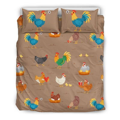 Chicken Happy Print Pattern Duvet Cover Bedding Set