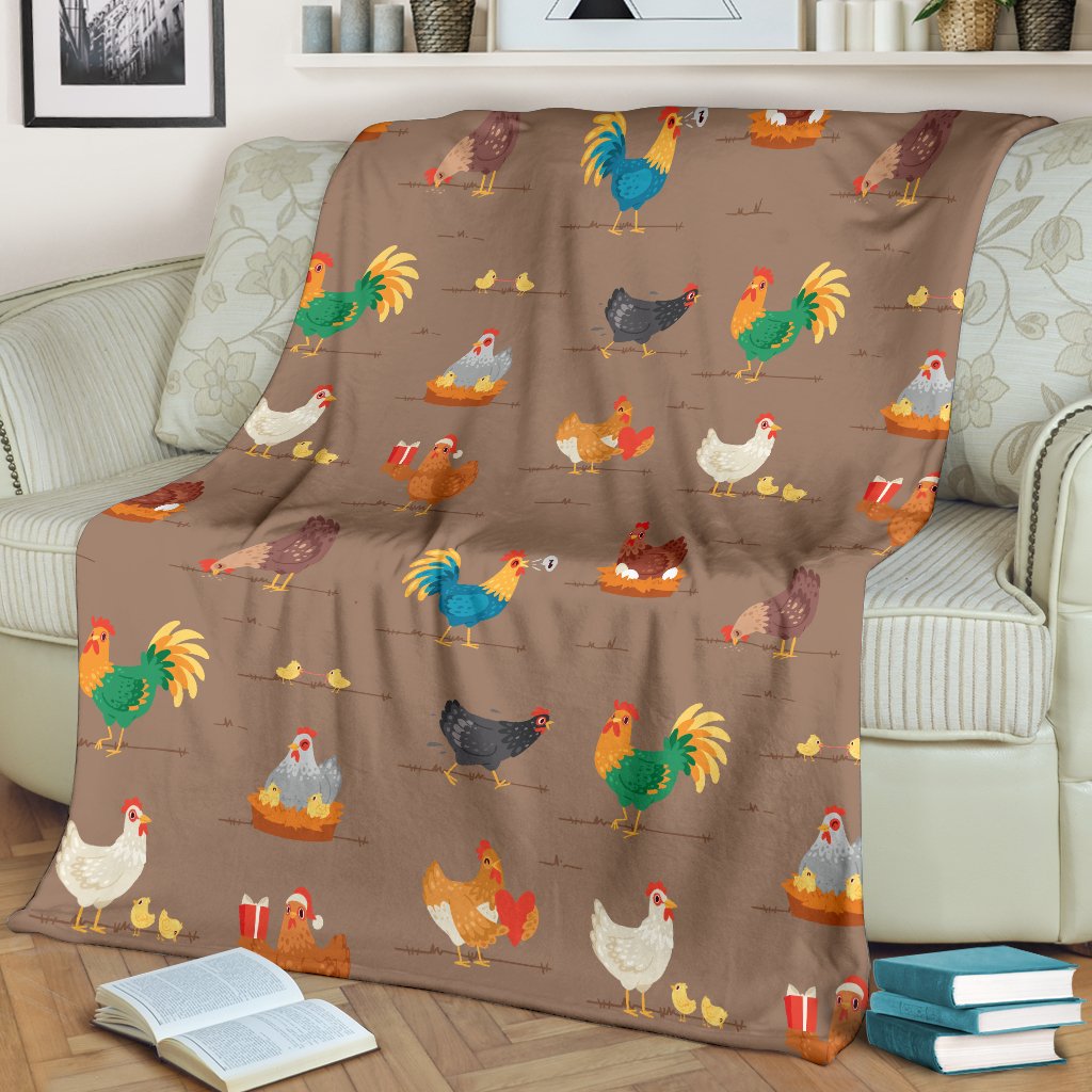 Chicken Happy Print Pattern Fleece Blanket