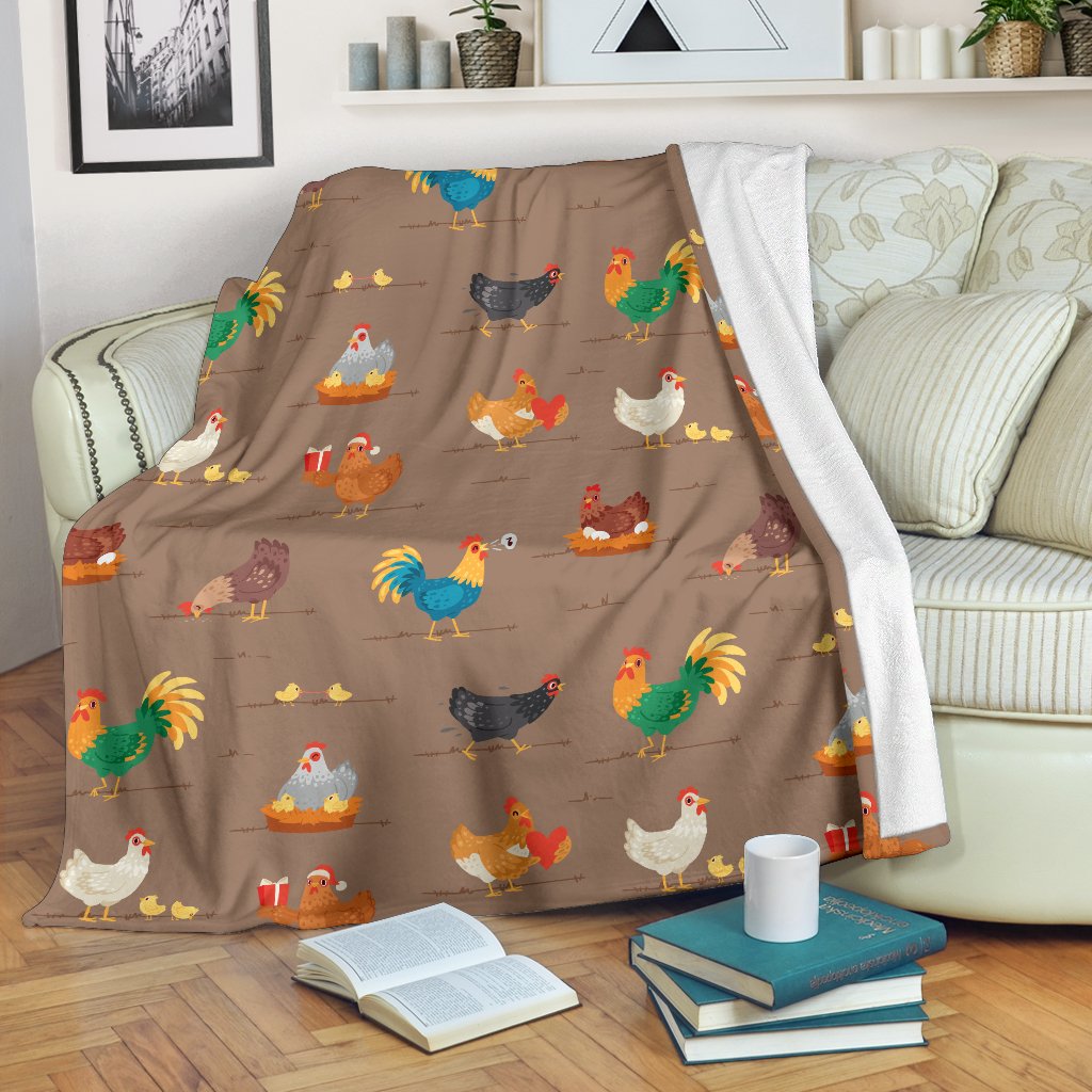 Chicken Happy Print Pattern Fleece Blanket