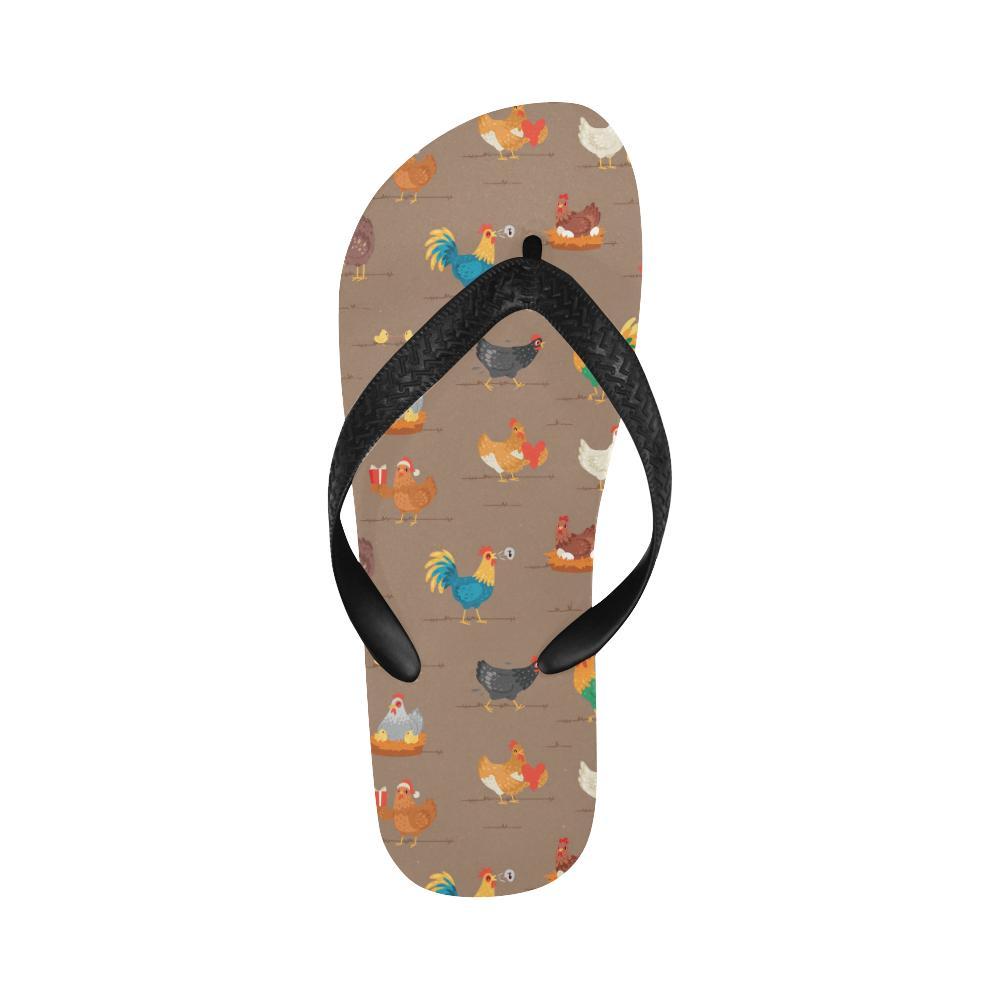 Chicken Happy Print Pattern Flip Flops-JTAMIGO.COM