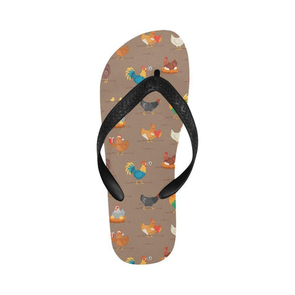 Chicken Happy Print Pattern Flip Flops-JTAMIGO.COM