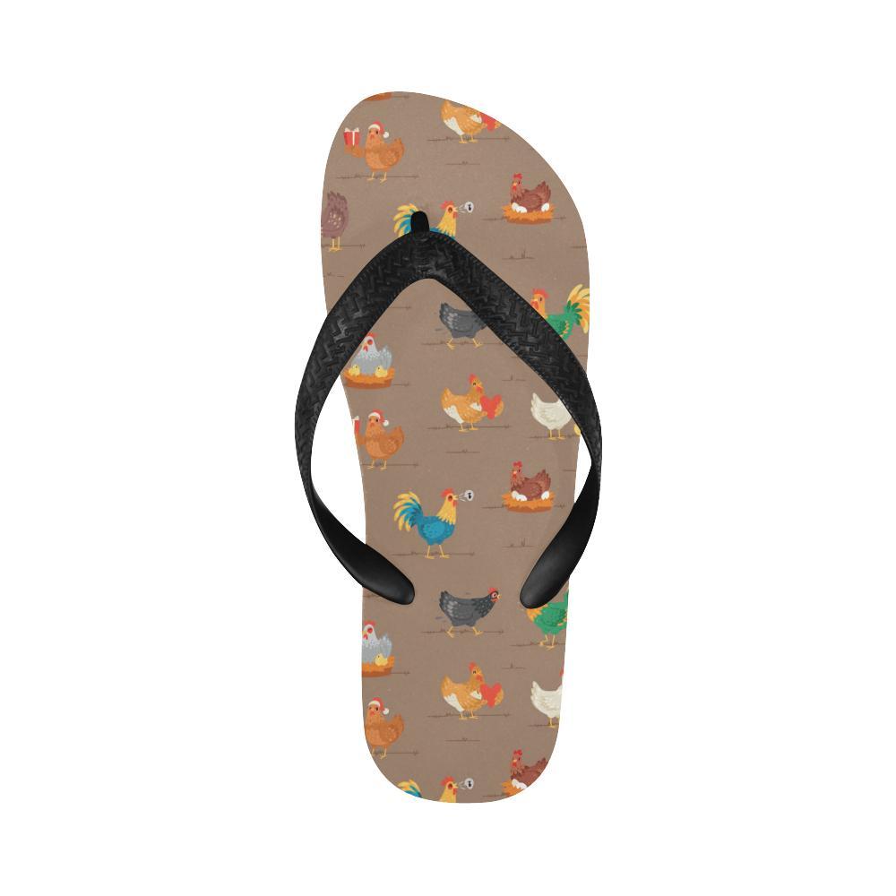 Chicken Happy Print Pattern Flip Flops-JTAMIGO.COM