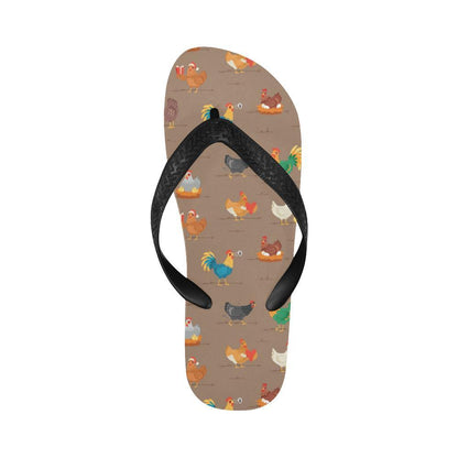 Chicken Happy Print Pattern Flip Flops-JTAMIGO.COM