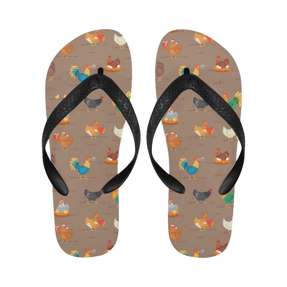 Chicken Happy Print Pattern Flip Flops-JTAMIGO.COM