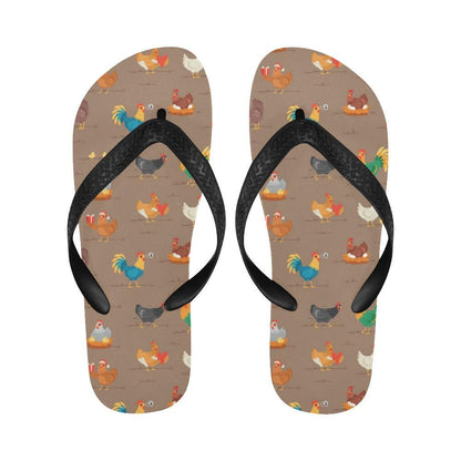 Chicken Happy Print Pattern Flip Flops-JTAMIGO.COM
