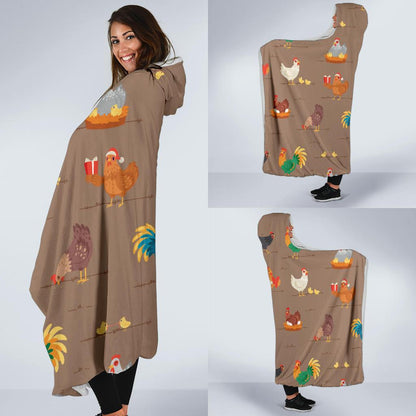 Chicken Happy Print Pattern Hooded Blanket-JTAMIGO.COM