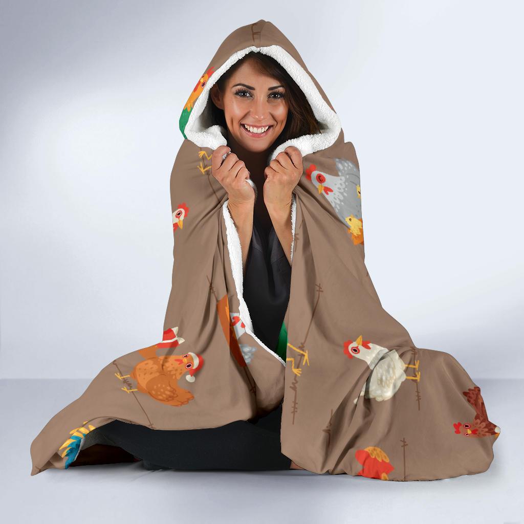 Chicken Happy Print Pattern Hooded Blanket-JTAMIGO.COM