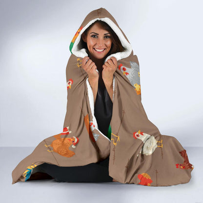 Chicken Happy Print Pattern Hooded Blanket-JTAMIGO.COM