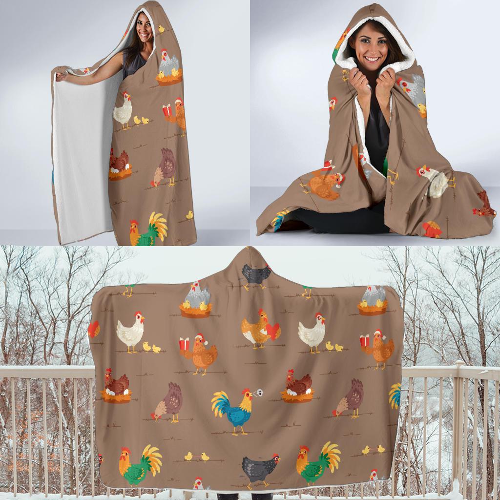 Chicken Happy Print Pattern Hooded Blanket-JTAMIGO.COM