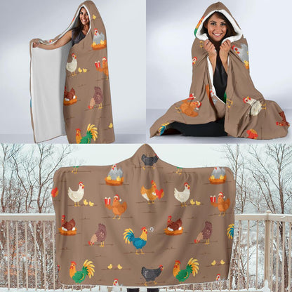Chicken Happy Print Pattern Hooded Blanket-JTAMIGO.COM