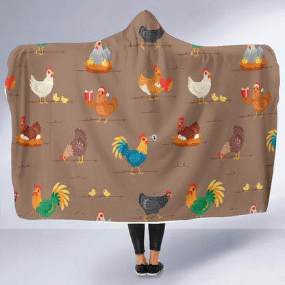 Chicken Happy Print Pattern Hooded Blanket-JTAMIGO.COM