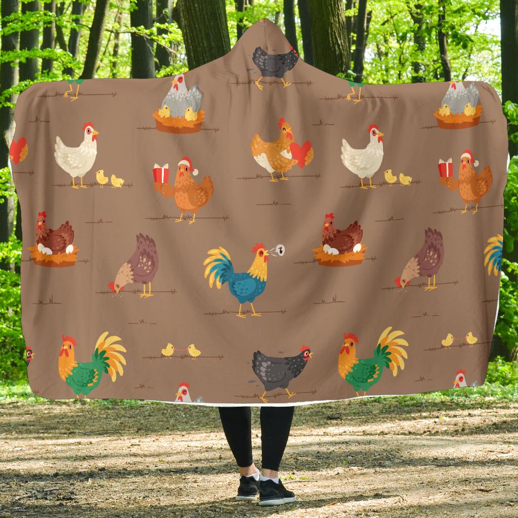Chicken Happy Print Pattern Hooded Blanket-JTAMIGO.COM