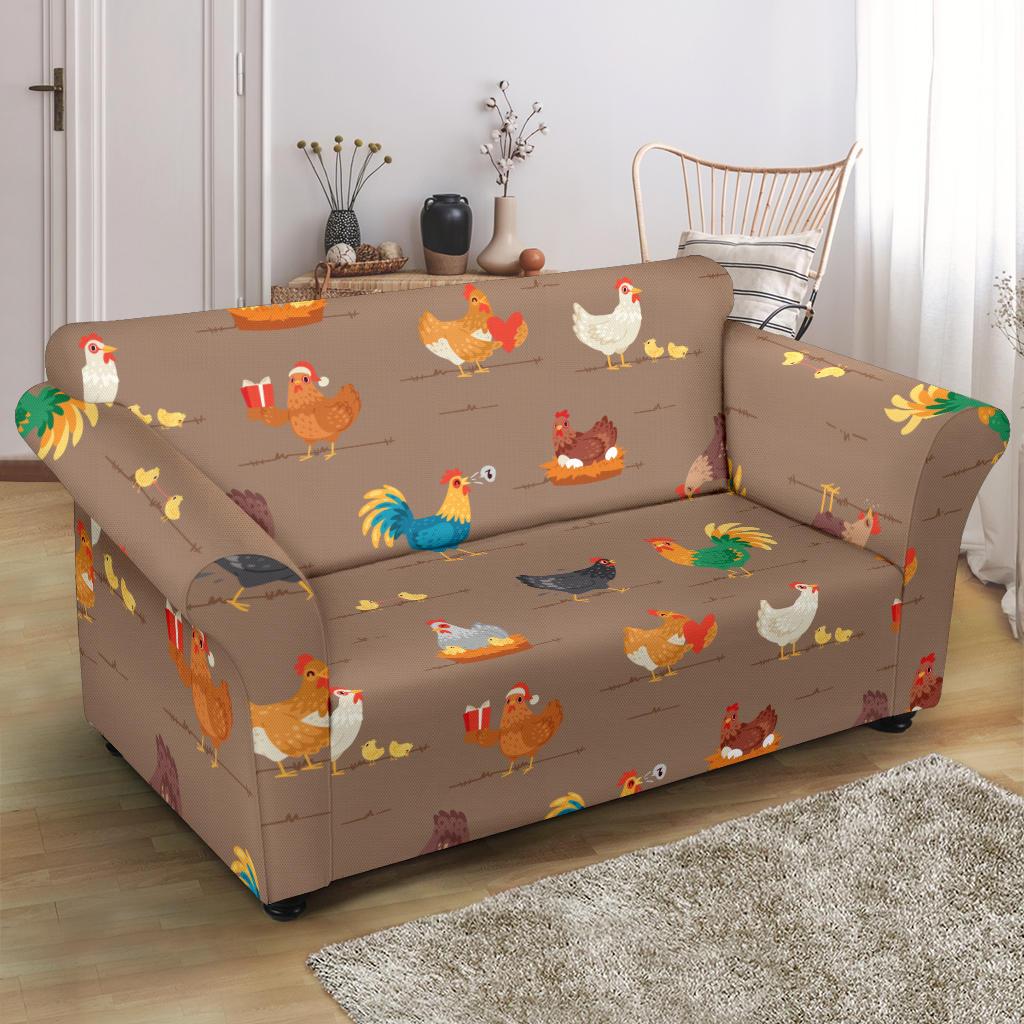 Chicken Happy Print Pattern Loveseat Slipcover-JTAMIGO.COM
