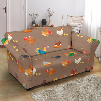 Chicken Happy Print Pattern Loveseat Slipcover-JTAMIGO.COM