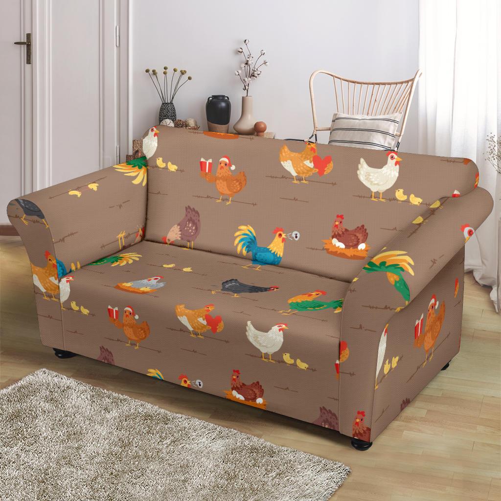 Chicken Happy Print Pattern Loveseat Slipcover-JTAMIGO.COM