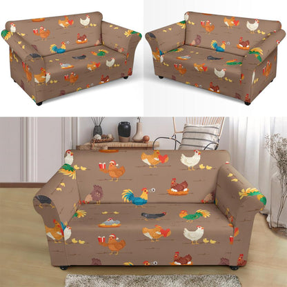 Chicken Happy Print Pattern Loveseat Slipcover-JTAMIGO.COM