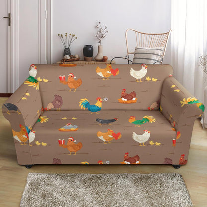 Chicken Happy Print Pattern Loveseat Slipcover-JTAMIGO.COM
