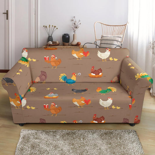 Chicken Happy Print Pattern Loveseat Slipcover-JTAMIGO.COM