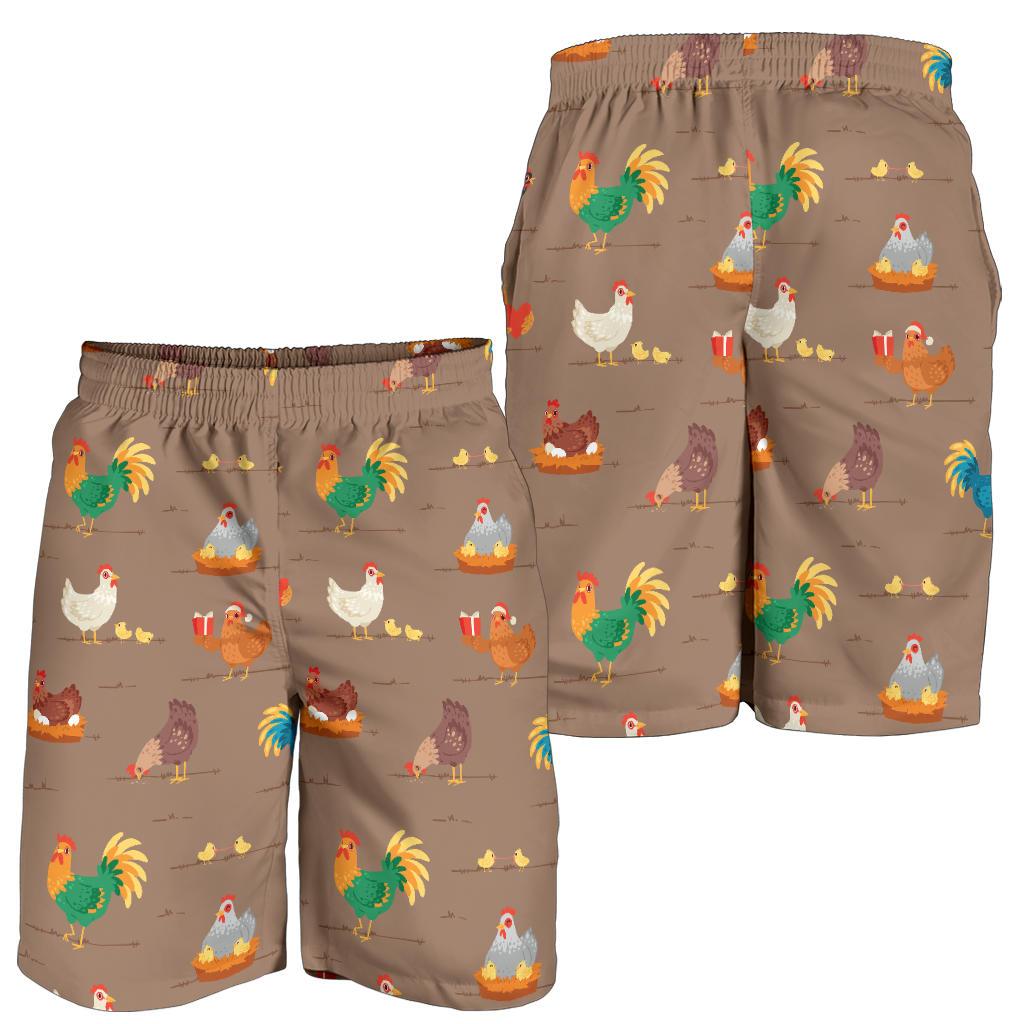 Chicken Happy Print Pattern Mens Shorts-JTAMIGO.COM