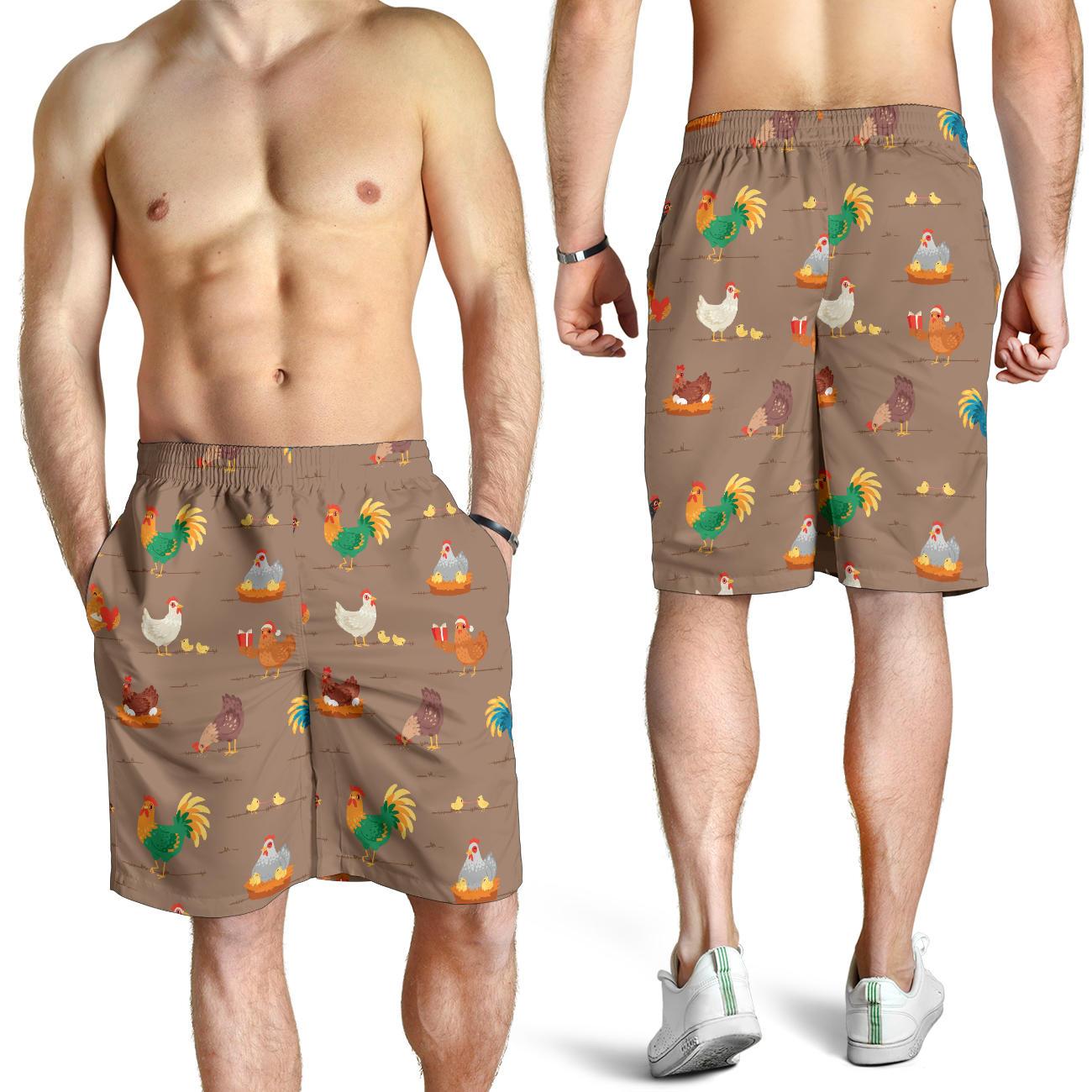 Chicken Happy Print Pattern Mens Shorts-JTAMIGO.COM