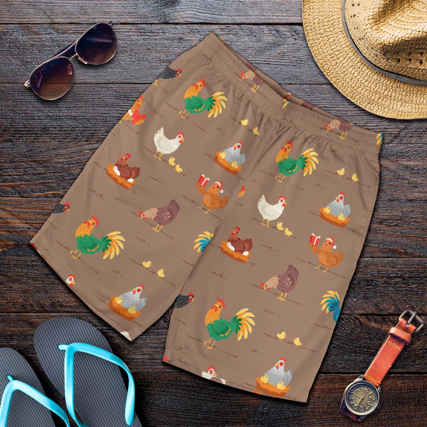 Chicken Happy Print Pattern Mens Shorts-JTAMIGO.COM