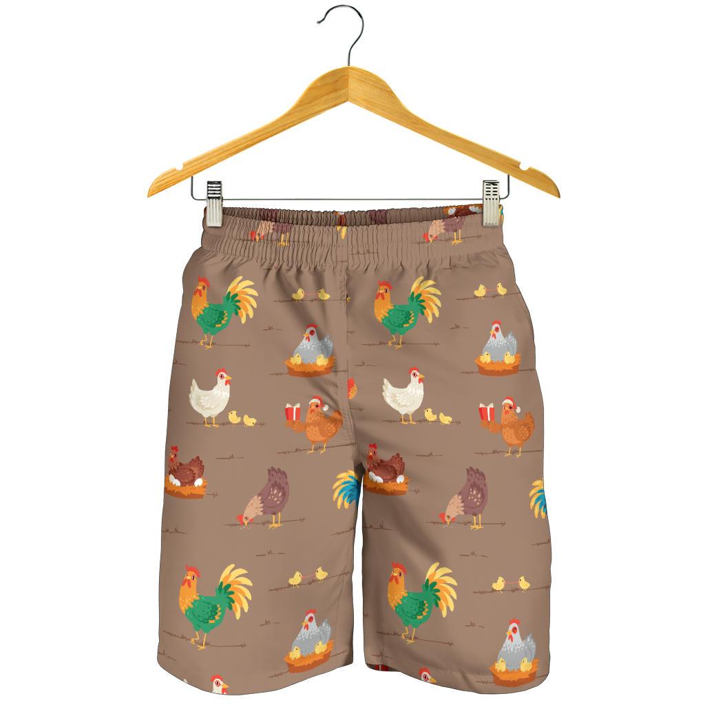 Chicken Happy Print Pattern Mens Shorts-JTAMIGO.COM