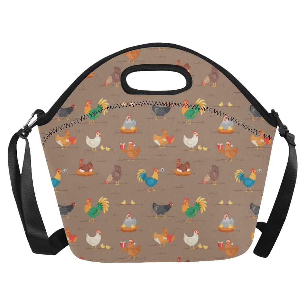 Chicken Happy Print Pattern Neoprene Lunch Bag (Model 1669)(Large)-JTAMIGO.COM