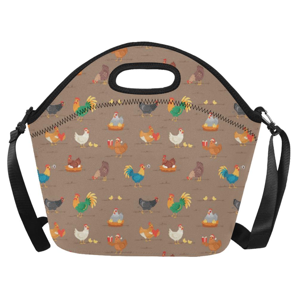 Chicken Happy Print Pattern Neoprene Lunch Bag (Model 1669)(Large)-JTAMIGO.COM