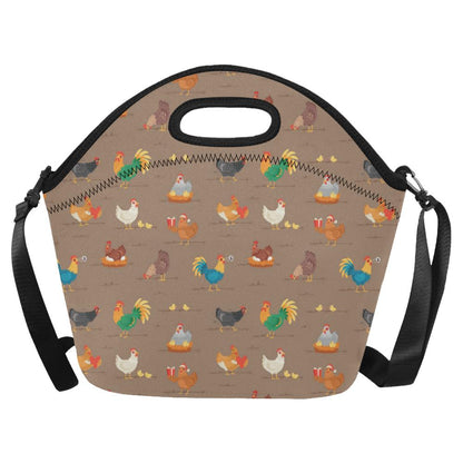 Chicken Happy Print Pattern Neoprene Lunch Bag (Model 1669)(Large)-JTAMIGO.COM