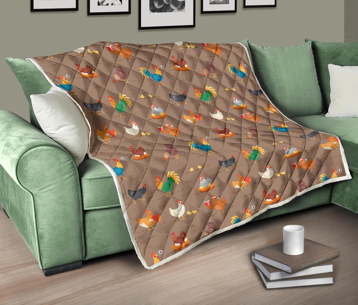 Chicken Happy Print Pattern Premium Quilt-JTAMIGO.COM