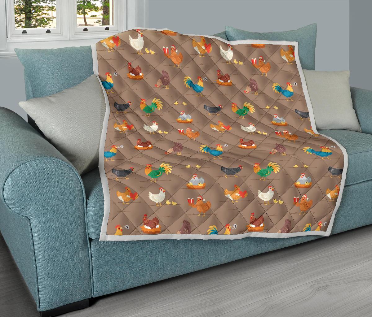 Chicken Happy Print Pattern Premium Quilt-JTAMIGO.COM