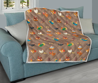 Chicken Happy Print Pattern Premium Quilt-JTAMIGO.COM