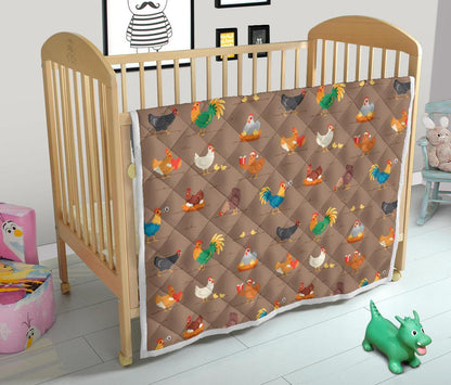 Chicken Happy Print Pattern Premium Quilt-JTAMIGO.COM
