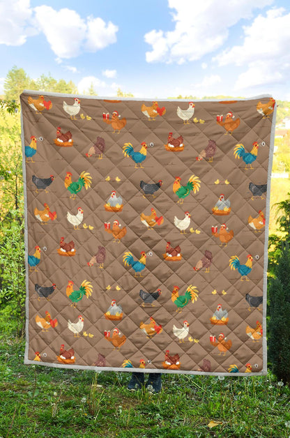 Chicken Happy Print Pattern Premium Quilt-JTAMIGO.COM