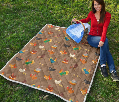 Chicken Happy Print Pattern Premium Quilt-JTAMIGO.COM