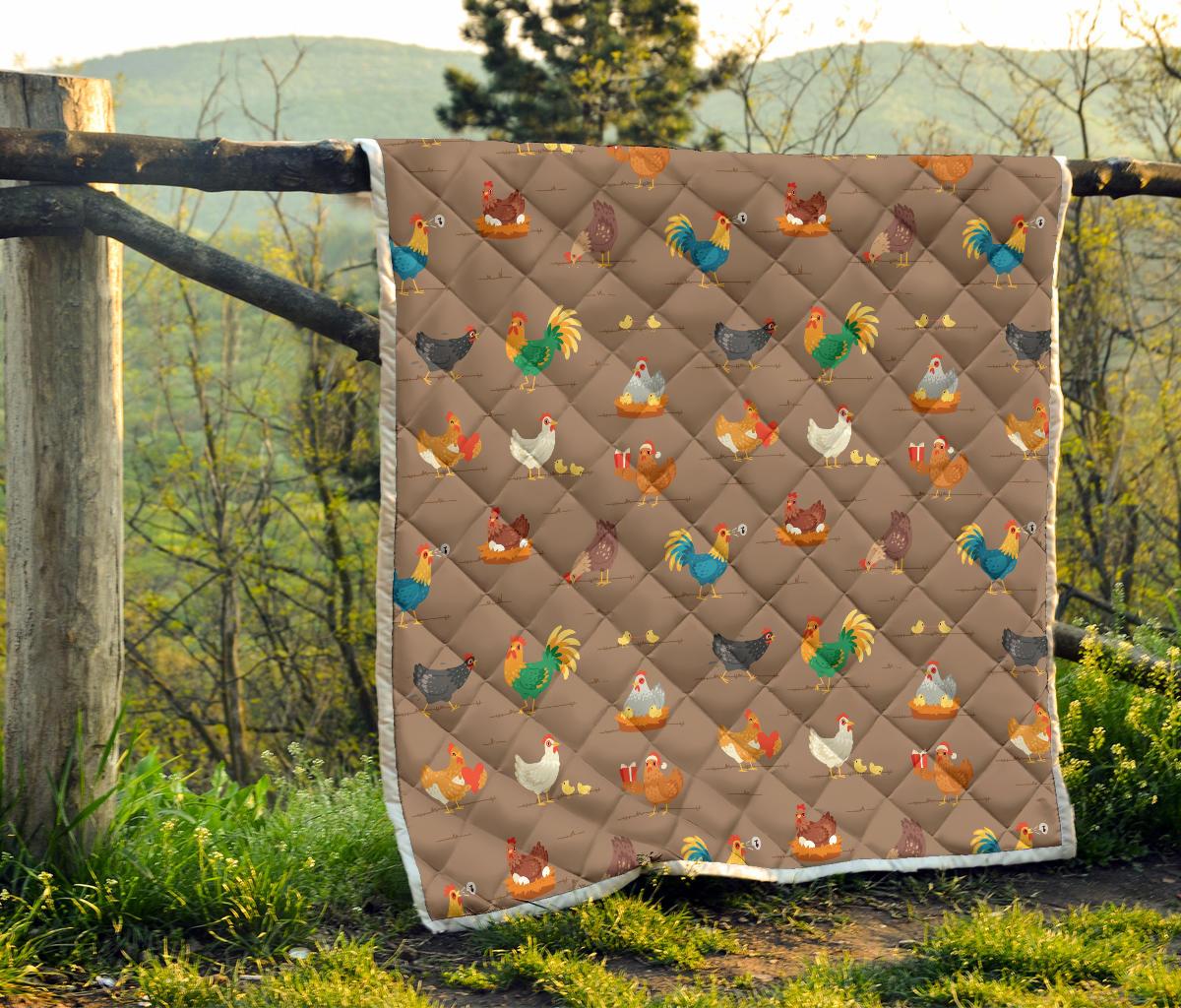 Chicken Happy Print Pattern Premium Quilt-JTAMIGO.COM