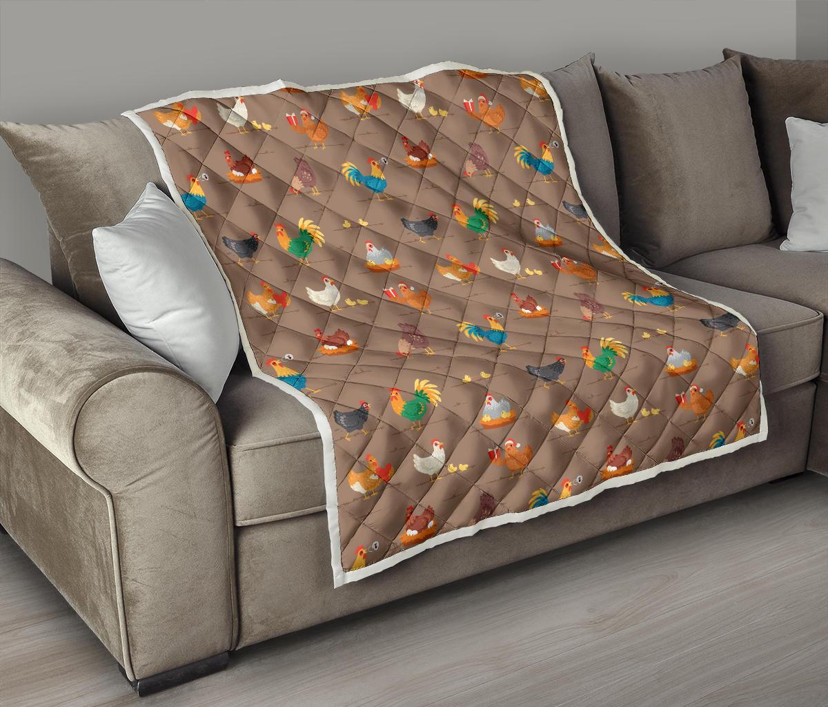 Chicken Happy Print Pattern Premium Quilt-JTAMIGO.COM