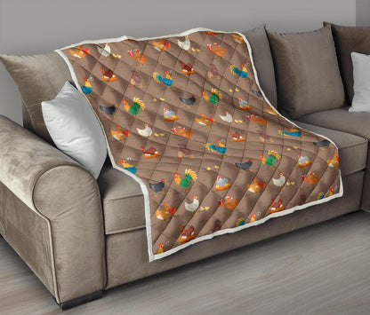 Chicken Happy Print Pattern Premium Quilt-JTAMIGO.COM
