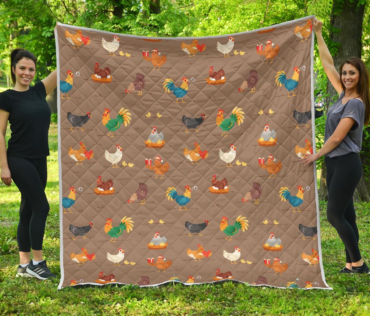 Chicken Happy Print Pattern Premium Quilt-JTAMIGO.COM