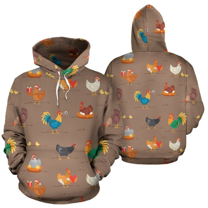 Chicken Happy Print Pattern Pullover Hoodie