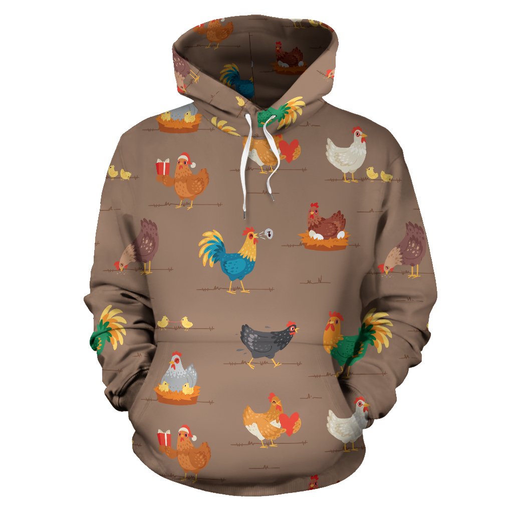 Chicken Happy Print Pattern Pullover Hoodie