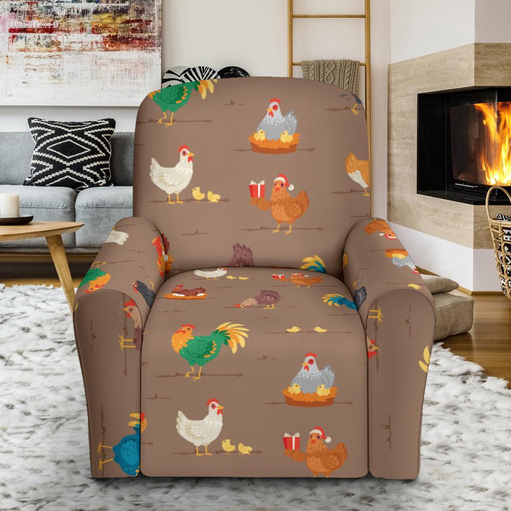 Chicken Happy Print Pattern Single Sofa Slipcover -JTAMIGO.COM