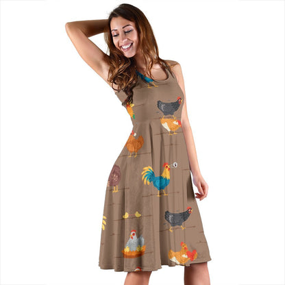 Chicken Happy Print Pattern Sleeveless Dress