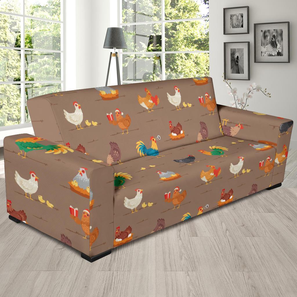 Chicken Happy Print Pattern Sofa Slipcover-JTAMIGO.COM