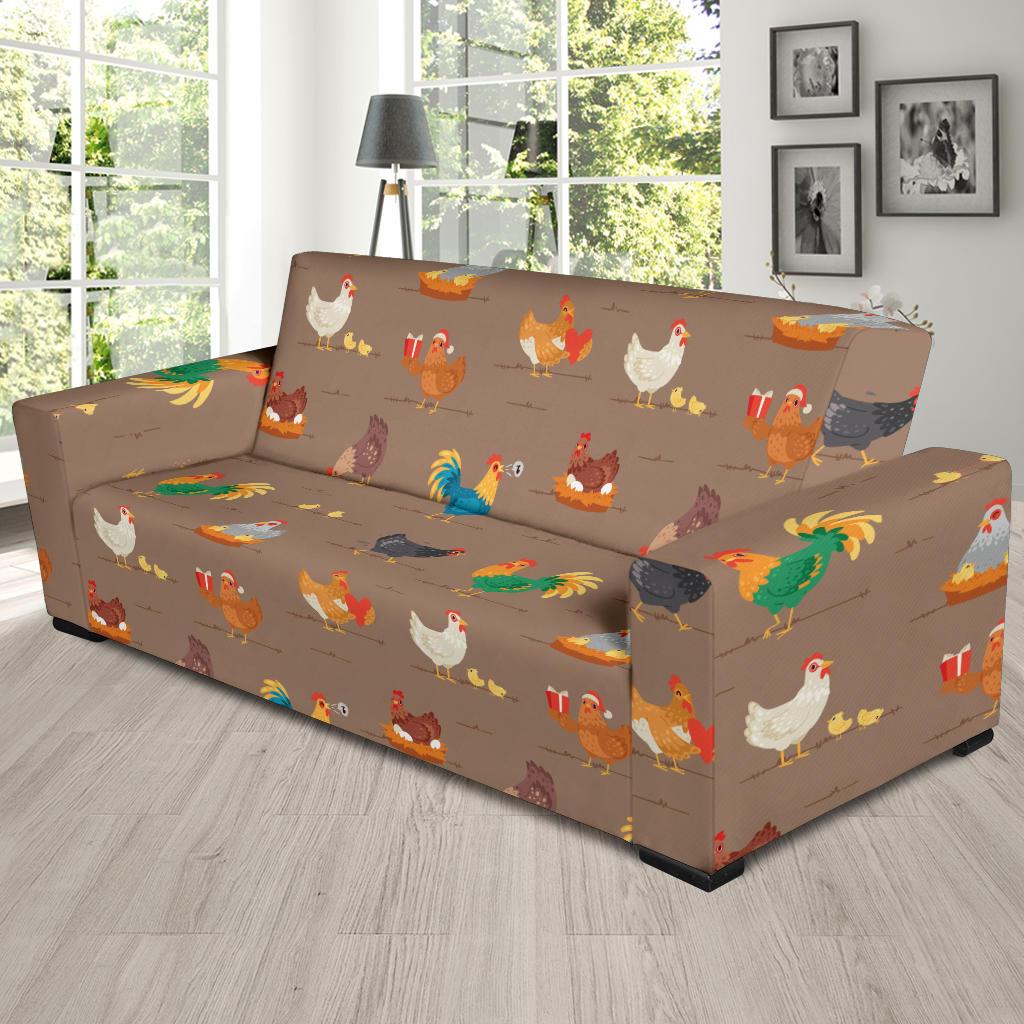 Chicken Happy Print Pattern Sofa Slipcover-JTAMIGO.COM